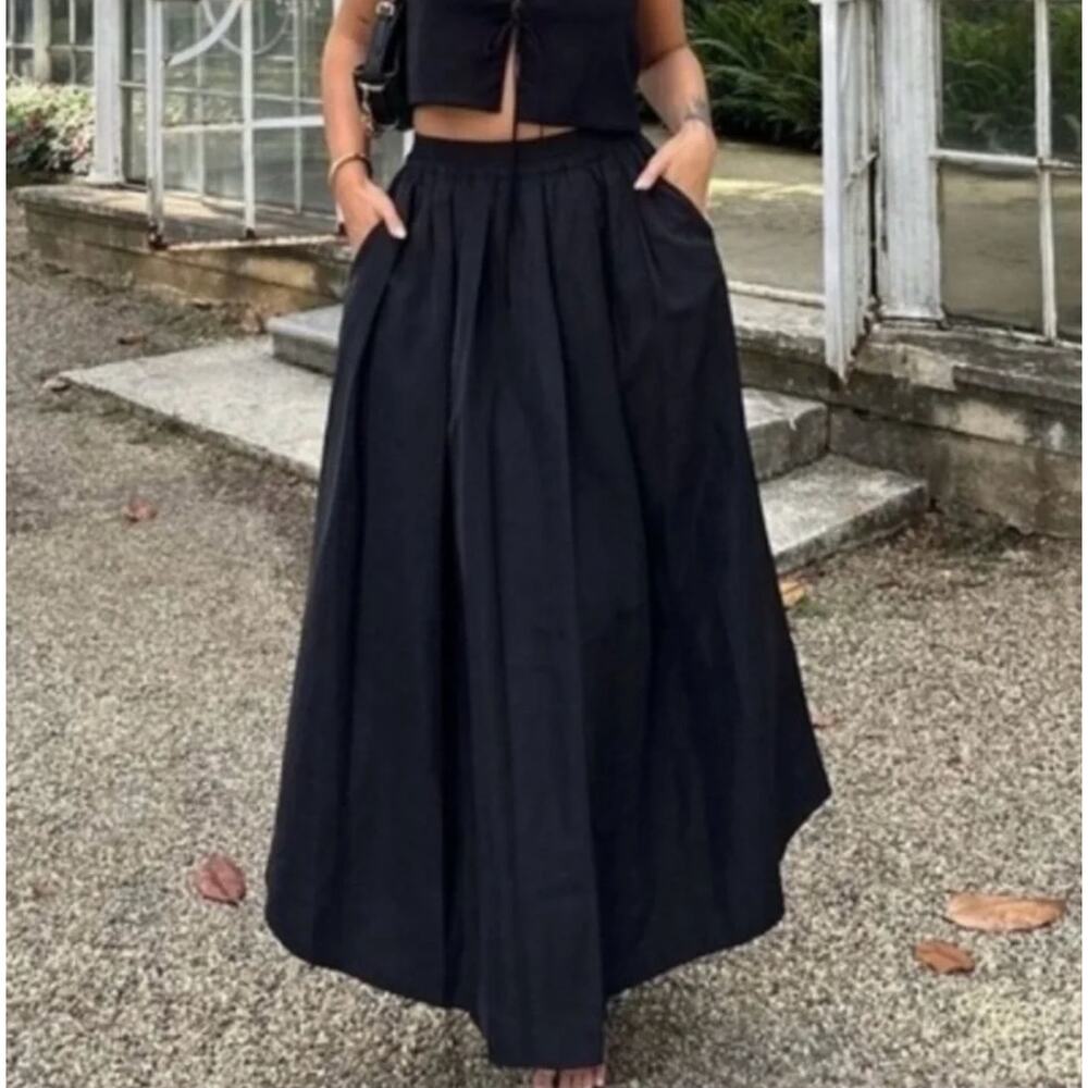 Zara Voluminous Midi Skirt Pleated Black Size M/L - Picture 2 of 11